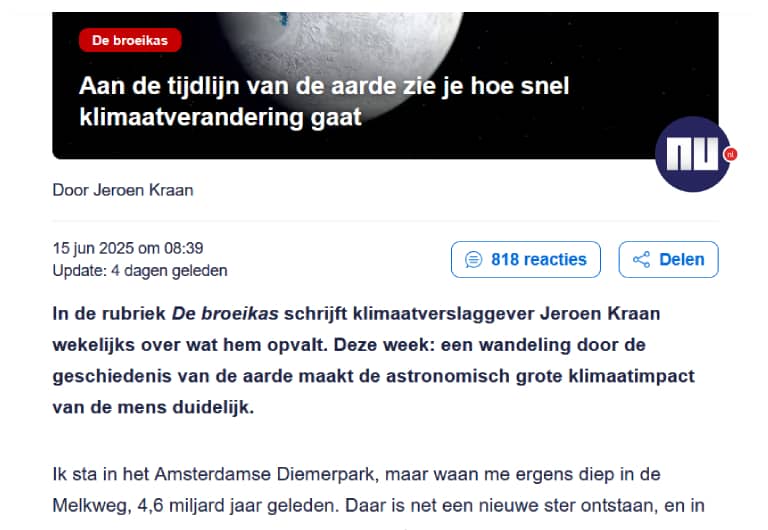 Nieuwsbericht NU.nl Deep Time Walk Merel van Meerkerk Snoeikracht