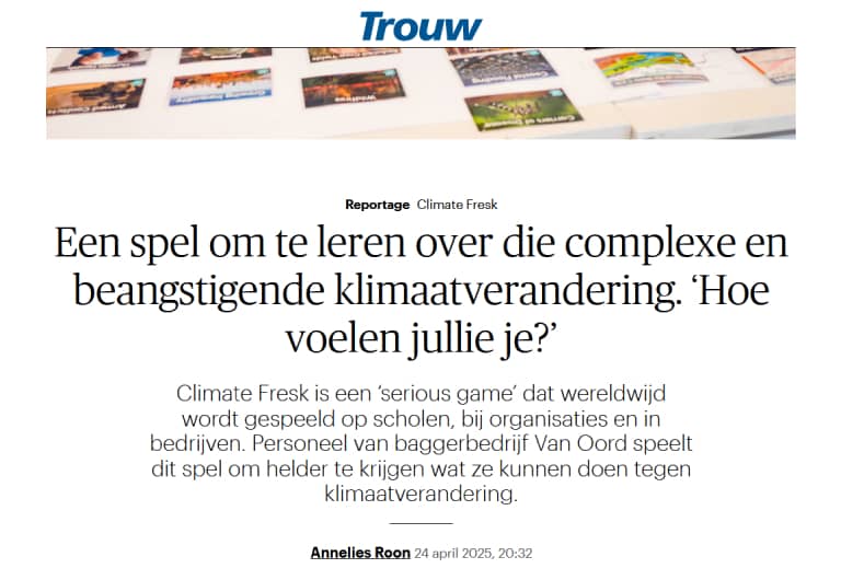 Nieuwsartikel Climate Fresk in Trouw, Merel van Meerkerk